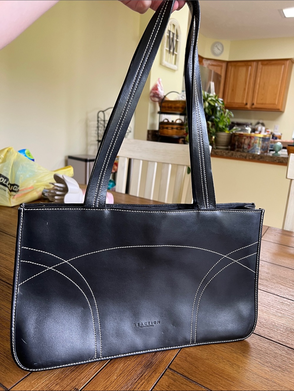 Reaction Kenneth Cole Black Shoulder Bag with Contrast Stitching
